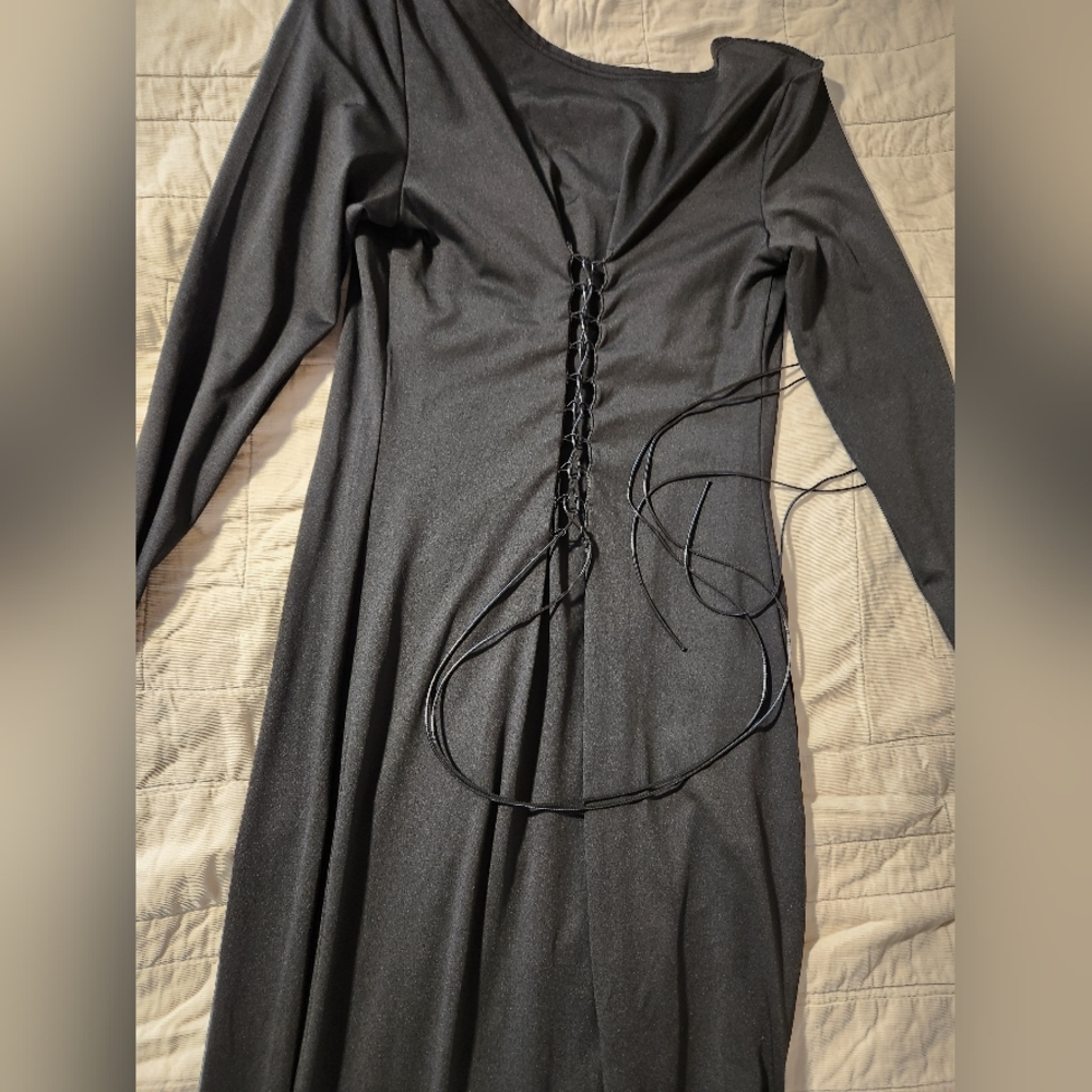 Elegant Black Lace-Up Dress